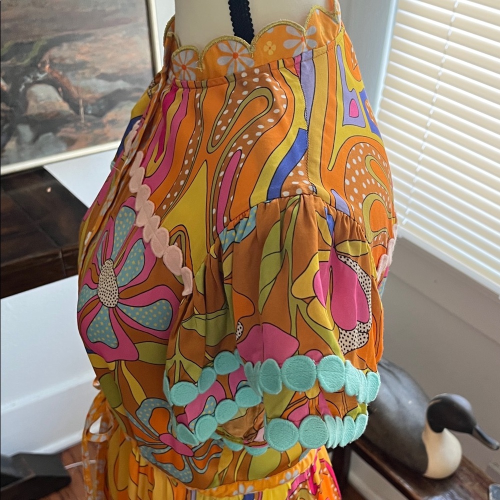 Vintage-Inspired Floral Midi Dress in Orange & Pink - Picture 10 of 14